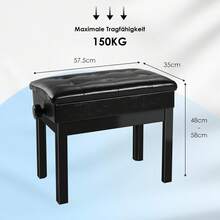 Piano Stool Height Adjustable For 2 People, Piano Chair With Storage Space, Piano Bench With PU Leather Cushion, Solid Wood Keyboard Bench - 亮面黑色 - 查看 3