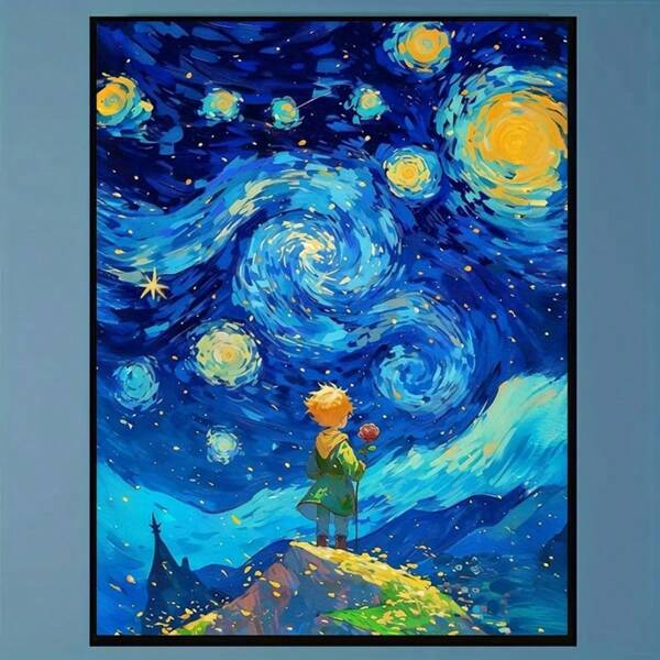 1pc 5D Diamond Painting Kit, Blue Starry Sky Picture, Diamond Embroidery Mosaic Gift, Exquisite Stress Relief Hand-Stitched Diamond, Digital Art Set Round Full Drill Diamond Dot Diamond DIY, Suitable For Home Decor And Wall Decoration, Birthday Holiday Gift