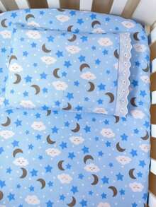 Laura Baby 2-Piece Sheet Set For American Standard Crib Or Mini Crib 100% Cotton - 藍色睡眠 - 查看 3