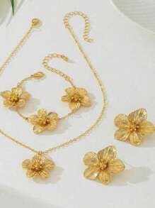 Angesagter europäischer & amerikanischer Modeschmuck mit Blume Muster, goldene Blumenanhänger Halskette, Armband, Ohrringe für Frauen