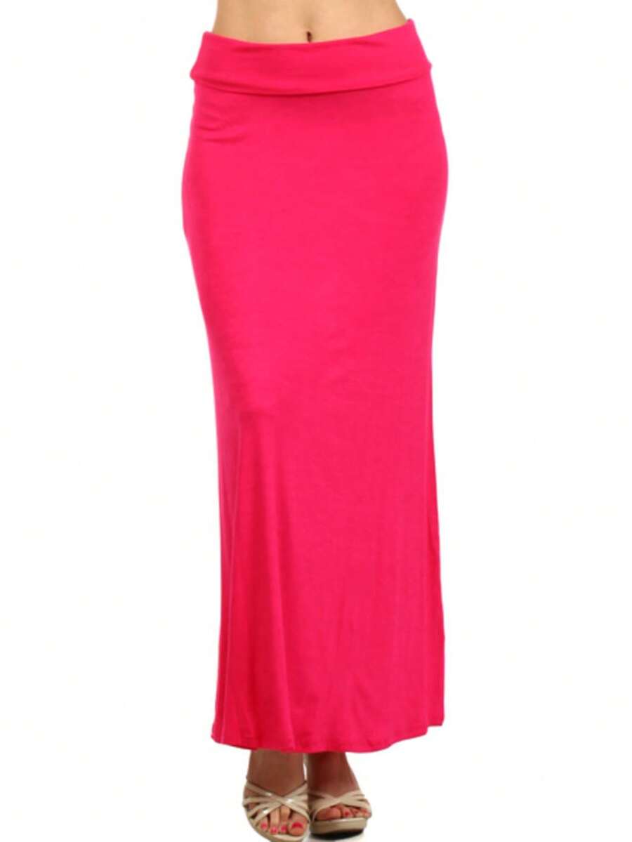 Chic Comfortable High Waisted Maxi Skirt Flowing A Line Design For Everyday Elegance - Hot Pink - View 1