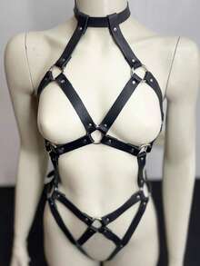 女士性感哥特式荷叶边领口腰带，圆领腰带，休闲吊袜带，适合日常穿着、派对、狂欢配饰 - 黑色 - 查看 11