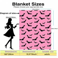 Schwarze Fledermaus-Drucken Decke mit rosa Basis - Hergestellt aus gestricktem Polyesterfleece, moderner Digitaldruck, Cartoon-Motiv, gemütliche Heimdekoration Tagesdecke für alle Jahreszeiten, maschinenwaschbar