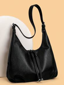 大容量PU皮革流浪汉腋下包女士秋冬单肩包2025新款手提包和钱包托特包 - 黑色 - 查看 1