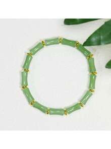 中国风竹节结设计时尚优雅手链，女士人造水晶串珠手链，象征富足。节日祝福礼物。幸运女士手链