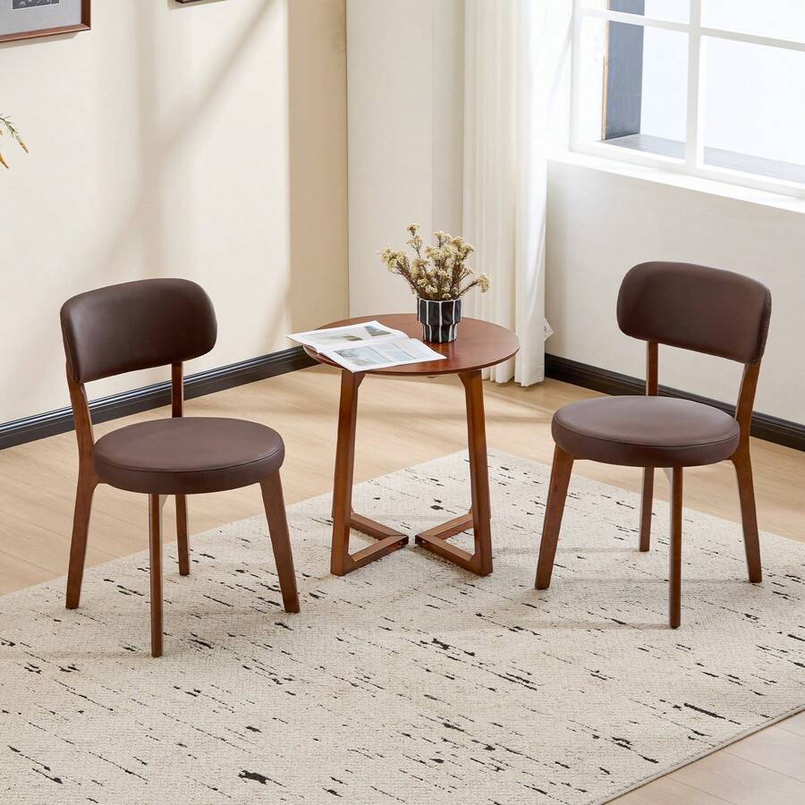 Fumahaus Beige Wooden Dining Chairs Set Of 2, Modern Linen Upholstered Kitchen Chair With Solid Oak Legs, Garden Style Side Chair For Dining Room Home Office - 貓爪皮/棕色 - 查看 1