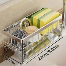 1 pièce Rangement pour évier de cuisine avec porte-serviettes et plateau d'égouttage automatique, support pour éponge. Organiseur et rangement pour évier de cuisine en acier au carbone anti-rouille. Accessoires d'évier de cuisine.