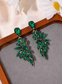 1pair Luxury Sparkly Wing Shaped Drop Earrings For Women, Elegant Hollowed Leaf Design, Suitable For Party