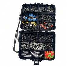148/177pcs Fishing Tackle Box With Fish Hooks, Swivels, Weights, Stop Beads, Texas Rig Accessories For Freshwater - Black - View 14