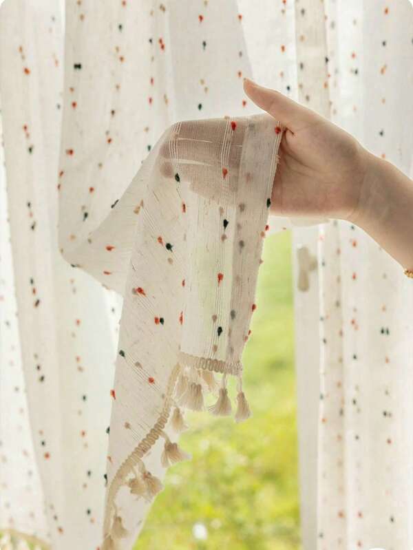 1pc Rainbow Color Dotted Pattern Decorative Curtain With Elegant Trim, Boho Style For Kitchen, Bathroom, Bedroom, Entry Door Etc.