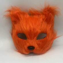 New Brown Long-Hair Fox Mask Half-Face Plush Animal Mask, Costume Party Performance Props Halloween