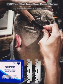 100 片单刃不锈钢剃须刀片，男士手动剃须刀剃须工具 - 銀 - 查看 2