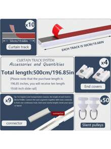 Easy-Install Self-Adhesive Curtain Track Set - Universal Installation On Ceiling And Side Of Curtains, No Drilling Required, Hidden Sliding Track For Bathroom And Household Curtains (Non-Flexible) Home Bathroom Decor Fall Decor Bathroom Accessories Back To School