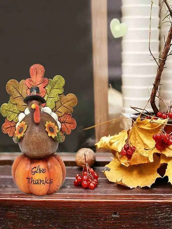 Resin Turkey Statue Decoration, Suitable For Dining Table Decor, Home Holiday Sculpture, Indoor & Outdoor Handmade Turkey Figurine