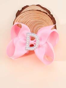 1 pieza Clips para el cabello con moños y letras del abecedario de color rosa para niñas, clips de pelo con lazo y decoración de perlas en forma de letras, accesorios de moda con pinzas de cocodrilo para regalos de fiesta y uso diario - Rosa - Ver 27
