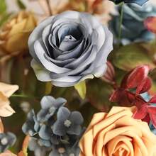 AUSOGO Artificial Rose Combination, Mixed Fake Rose Stem Set, Used For Wedding Bouquet Arrangement, Bridal Shower DIY Crafts, Flower Arrangement, Home Table And Chair Decoration, Halloween Autumn - 淺棕色霧霾藍 - 查看 5