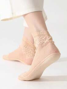 Women's Transparent Lace Socks Floral Invisible Summer Socks Breathable Lady Girl Thin Short Socks For Women Low Cut Boat Sox