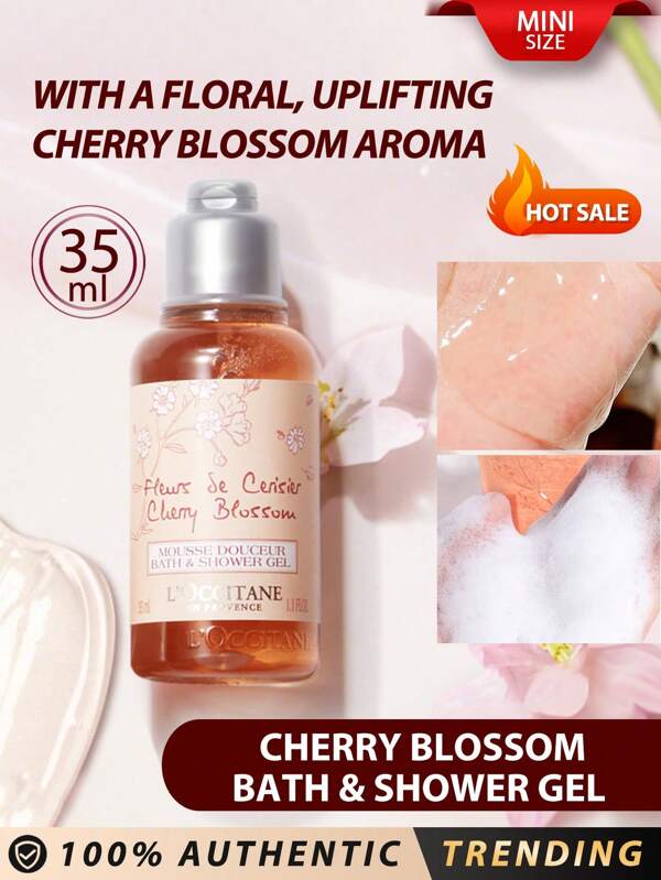 L'Occitane L'OCCITANE [Mini] Cherry Blossom Bath & Shower Gel 35ml / Cleanse Skin With A Floral, Uplifting Cherry Blossom Aroma /  Your Senses With The Bursting Scent Of Fresh Cherry Blossoms As You Gently Cleanse Your Skin. Infused With Cherry Extract From Provence, Savor The Uplifting Scent Of The Cherry Blossom Bath & Shower Gel As You Cleanse With Luxurious Lather. When Used In The Bath, It Transforms Into A Rich Foam For A Spa-Like Soak.