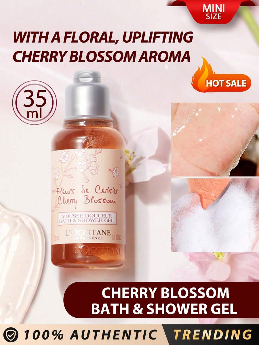 L'Occitane 35ml Miniature Loccitane Cherry Blossom Shower Gel - Gently Cleanses Skin With A Refreshing And Delightful Cherry Blossom Fragrance. Infused With Provence Cherry Blossom Extract, It Creates A Luxurious Lather While Immersing You In The Floral Aroma. Provides A Spa-Like Relaxing Bathing Experience. - Cherry Blossom 35ml - View 1