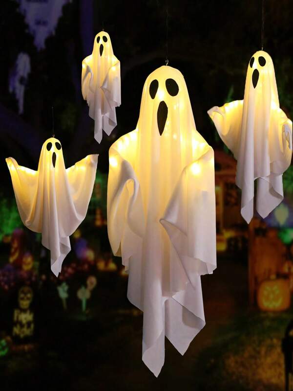 1 pieza/Decoraciones de luces LED con forma de fantasma colgante blanco para Halloween, decoraciones de luces LED para interiores y paredes, decoraciones para dormitorio, al aire libre, fiesta, jardín, porche y patio, lindas y espeluznantes, suministros decorativos perfectos para regalo de Halloween