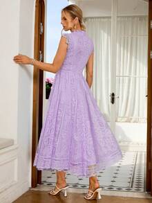 Simplee 女士优雅复古蕾丝喇叭连衣裙，派对礼服，婚纱，生日礼服，毕业礼服，紫色夏季连衣裙 - 紫色 - 查看 7