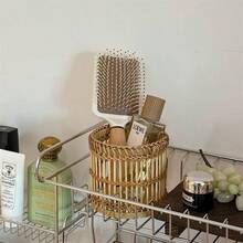 1 件圆柱形藤条和竹子镂空装饰收纳篮，手工编织，适用于家庭/厨房/办公室，适合存放餐具、餐具、茶具、文具、沐浴用品、化妆品 - 藤編和竹子款 - 查看 4