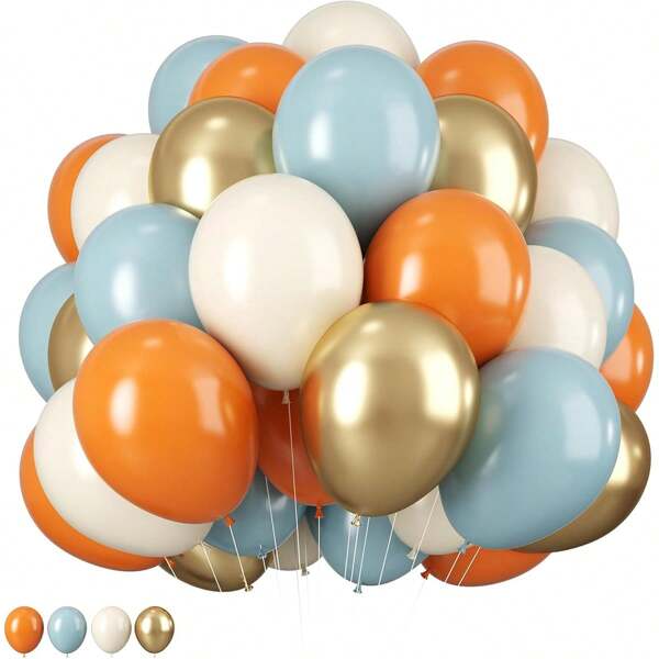 40 Stücke orangefarbene und blaue Luftballons, 10 Zoll Retro orange, grau blau, sand gold, elfenbein und weiß, geeignet für Herbstanlässe wie Abschlussfeier, Einschulung, Halloween, Weihnachten, Geburtstag, Hochzeit Innen-/Außendekoration, Bridal-Shower, Ballondekoration, Fotobox-Requisiten