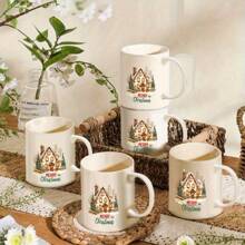 1 Stück rustikale Weihnachtshaus Keramiktasse - große isolierte Kaffeetasse mit Griff, wiederverwendbare Feiertags-Teetasse, perfektes Geschenk für Männer & Frauen, einzigartiges Geschenk für Wichteltausch, spülmaschinenfest, Heim- & Küchendekoration