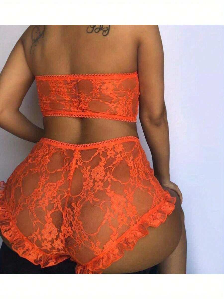 2026 New Women Lace Tulle Lingerie Set Ruffle Sleepwear Babydoll Ladies Sexy Bandeau Underwear Nightwear Exotic Sets - trái cam - Xem 1