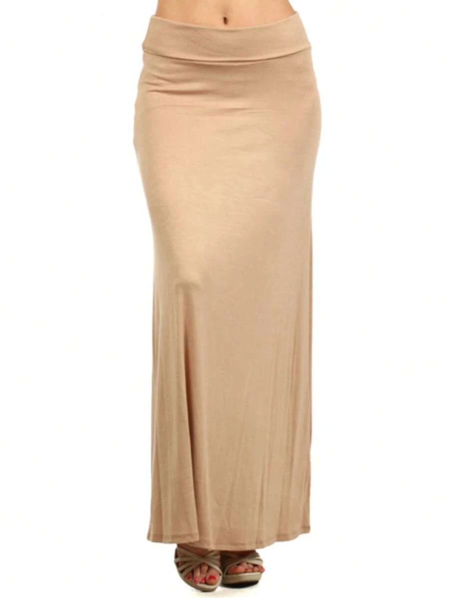 Chic Comfortable High Waisted Maxi Skirt Flowing A Line Design For Everyday Elegance - Màu Khaki - Xem 1