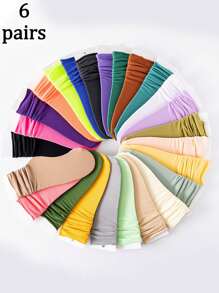 6 أزواج من الجوارب الأحادية اللون متوسطة الطول، متباينة الألوان بطراز رخو عصري (ألوان مختلطة عشوائية)