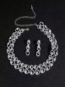 2pcs Sparkling Rhinestone Bridal Jewelry Set For Women