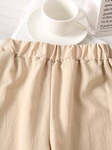 2pcs Girls' Casual Soft Comfortable Woven Fabric Long Sleeve Top & Pants Set, Suitable For Outdoor Wear, Autumn/Winter - Apricot - View 8