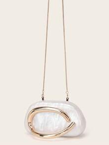 Gets White Acrylic Clutch Purse For Women Marbling Evening Wedding Handbags Acrylic Shell Box Purses For Party Prom Cocktail - 白色 - 查看 3