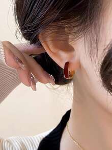 1 Pair Minimalist Chic Geometric Fashion Party Hoop Earrings For Women - Burgundy - View 5