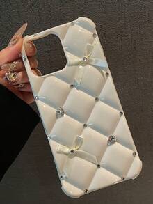 闪亮钻石蝴蝶结手机壳,适用于 17/16/15/14/13/12/11 Pro Max,柔软 TPU 材质,防震,手工制作,Plus 16E 保护套 - 白色 - 查看 5