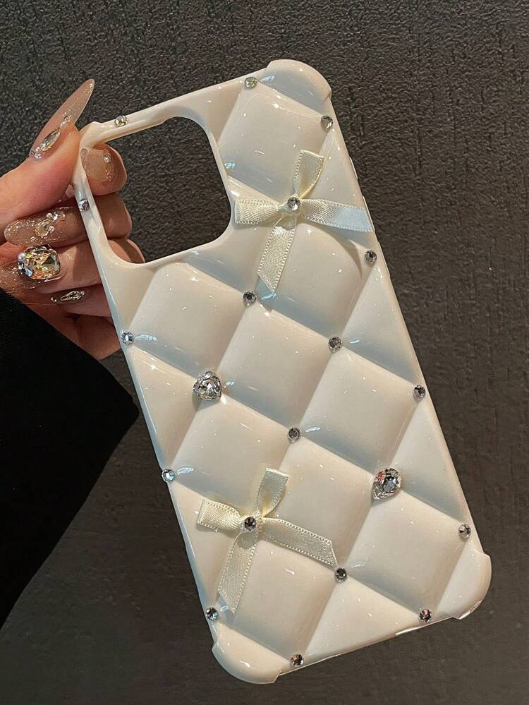 闪光钻石蝴蝶结手机壳适用于 17 16 15 14 13 12 11 Pro Max 柔软 Tpu 防震手工制作 Plus 16E 保护套 - 白色 - 查看 4