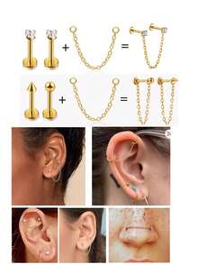 3PCS/Mixed Stainless Steel ChainS For Ear Hoop Earring Removable Chains Linked With Helix Earring For Ear Stack No Allergies No Fading