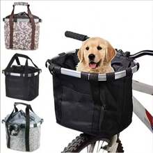 Bicycle Front Basket Bike Small Pet Dog Carry Pouch 2in1 Detachable MTB Cycling Handlebar Tube Hanging Fold Baggage Bag 5KG Load - 杏色 - 查看 2