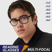 1 副时尚多焦点双光老花镜，经典镜框和实用镜片，灵活的弹簧镜腿，适合日常舒适佩戴，男女通用 - 藍 - 查看 2