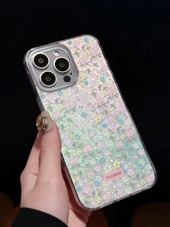 花朵 1 件 Ditsy 花卉图案手机壳，银色羽毛网状纹理，由柔韧耐用的 TPU 材料制成，可防止掉落和日常磨损，适合时尚用户，兼容 7P/8P/11 Pro Max/12 Pro Max/13 Pro Max/14 Pro Max/15 Pro Max/16 Plus/16 Pro Max/16E/XS/XSMAX/XR 和 Galaxy S23 ULTRA/S24 ULTRA/S25 ULTRA、Honor、OPPO、Realme、Redmi