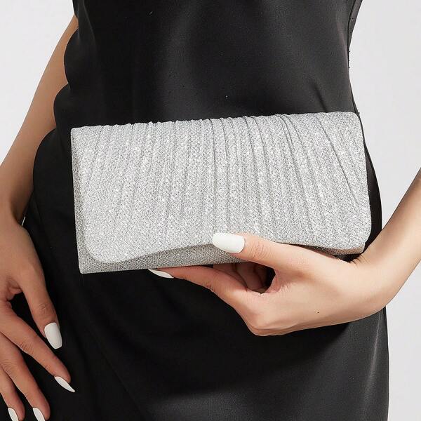 1pc Solid Color Polyester Bridal Clutch Evening Bag, Suitable For All Seasons