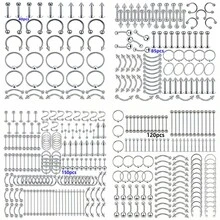 (150pcs/120pcs/100pcs/ 85pcs/ 60pcs/ 40pcs Set Corresponding Image Quantity Set ) Titanium Steel Lip Nail, Stainless Steel Eyebrow Nail, Nose Ring, Nose Nail, Tongue Nail, Navel Nail, Eyebrow Puncture Nail, Mixed - Silver - View 1