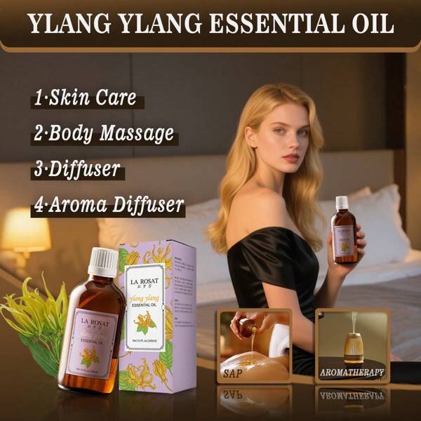 LA ROSAT 100ml/3.4fl.Oz Ylang-Ylang Essential Oil, Body Massage Oil, Balancing Moisture, Skin Relaxation, Improving Skin Issues, Also Suitable For Diffuser & Aromatherapy, Room Fragrance, Personal & Skin Care