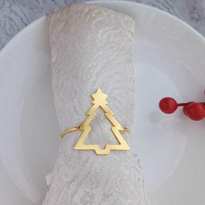4pcs/6pcs/12pcs/24pcs Christmas Napkin Rings Home Decor Napkin Holders For Dining Table Decoration, Suitable For Holiday Party, Birthday, Wedding, Daily Gathering, Various Styles Of Xmas Tree, Paper Towel Clips Metal Rings
