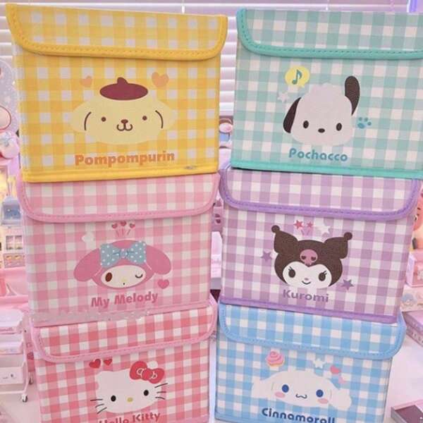 Sanrio 1pc Sanrio Desktop Storage Box Kawaii Cinnamoroll Melody Kuromi Foldable Storage Basket Lid Divided Sorting Boxs Sundry Organizer