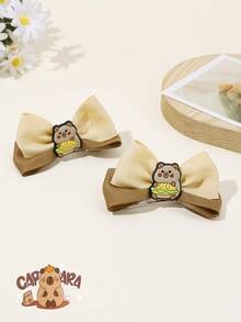 2pcs Capybara Hair Bows For Girls Beige Brown Grosgrain Ribbon Bow Alligator Clips With Capybara Accessory Cute Capybara Bow Hair Clips Adorable Animal Bow Barrettes Teens Hair Accessories