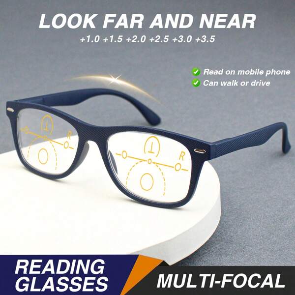 1pc Fashionable Multi-Focus Bifocal Reading Glasses, Classic Frame And Functional Lens, Flexible Spring Temples For Comfortable Daily Wear, Unisex