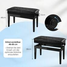 Piano Stool Height Adjustable For 2 People, Piano Chair With Storage Space, Piano Bench With PU Leather Cushion, Solid Wood Keyboard Bench - 亮面黑色 - 查看 6