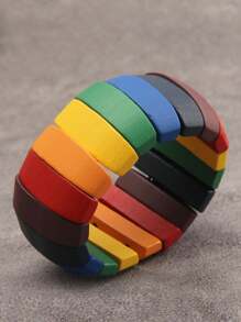 1pc Bohemia Style Literary Retro Elastic Wood Beaded Bracelet For Women, Gradient Brown, Random Color